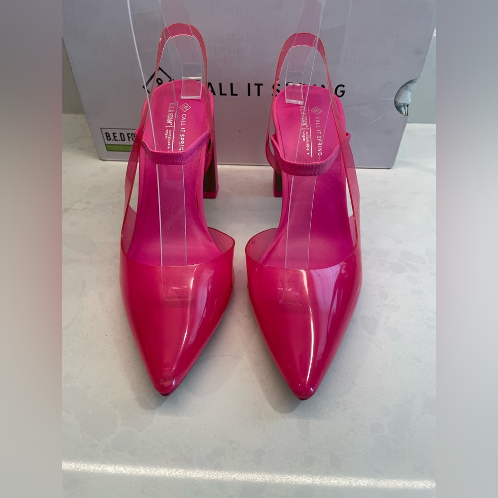 Call it Spring Barbie Hot Pink Slingback‎ 3 inch Block Pump Heel Women's 7 - Picture 6 of 11